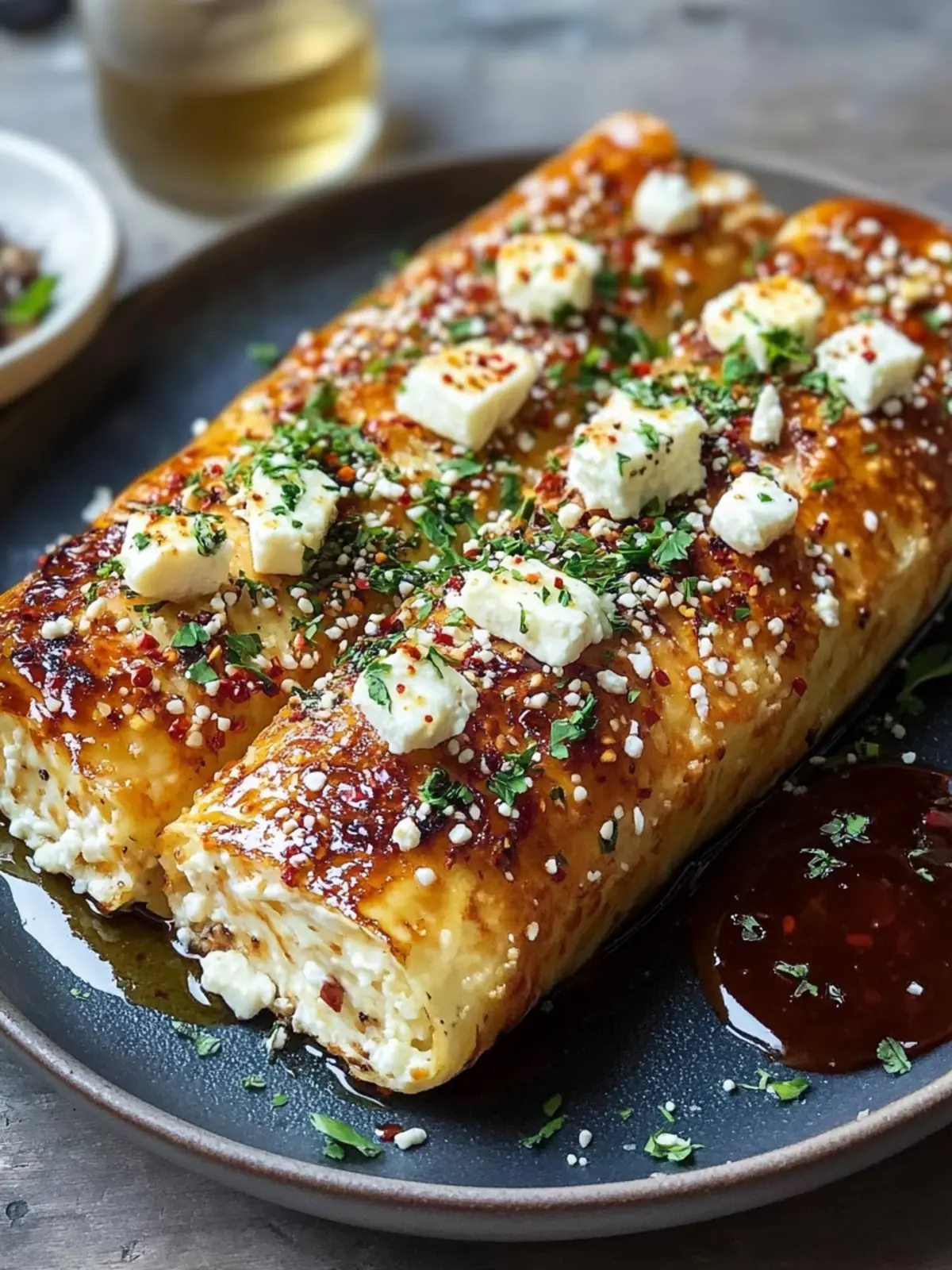 Ofen gebackene Feta-Rollen mit Chili-Honig