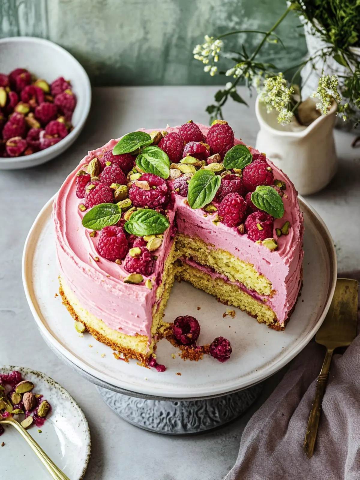 Himbeer-Pistazienkuchen mit hausgemachter Marmelade zaubern 4 Himbeer-Pistazienkuchen