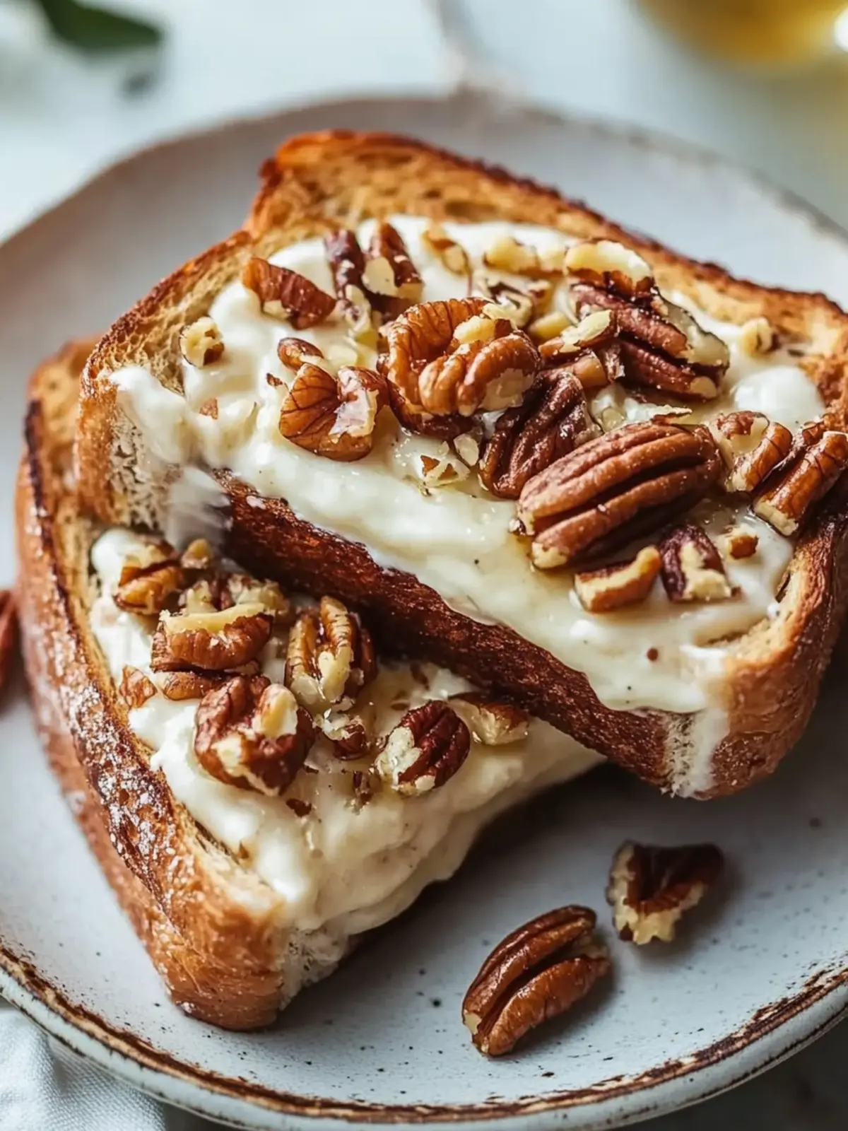 Ahorn-Pekannuss-Frischkäsekrapfen auf fluffigem Toast 4 Ahorn-Pekannuss-Frischkäsekrapfen mit französischem Toast