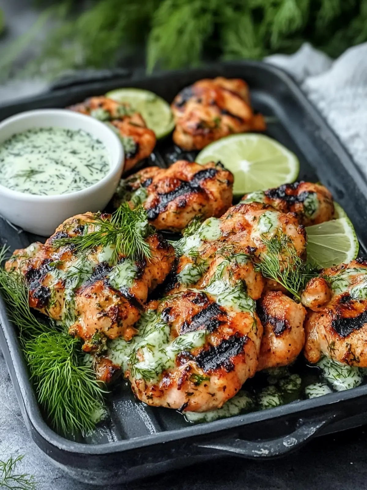 Mediterrane gegrillte Hähnchenschenkel mit Dill-Joghurt-Sauce genießen 4 Mediterrane gegrillte Hähnchenschenkel mit Dill-Joghurt-Sauce