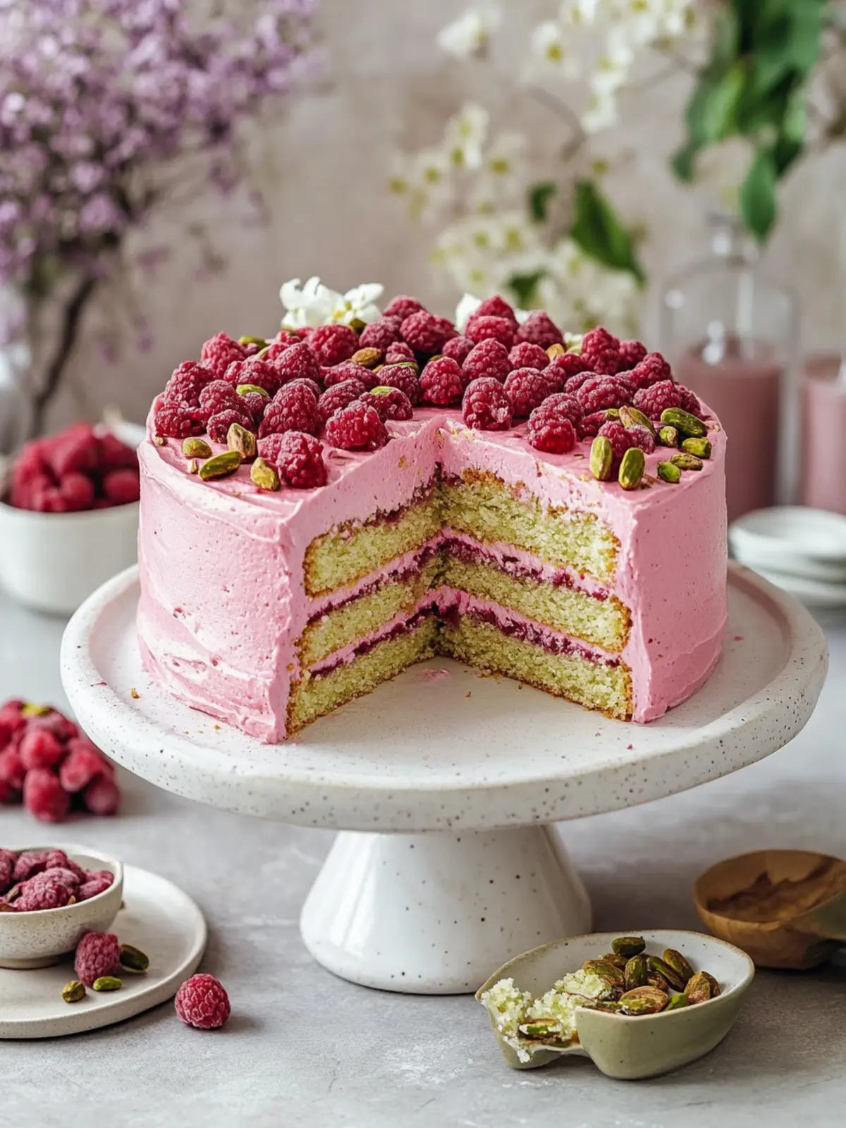 Himbeer-Pistazienkuchen mit hausgemachter Marmelade zaubern 2 Himbeer-Pistazienkuchen