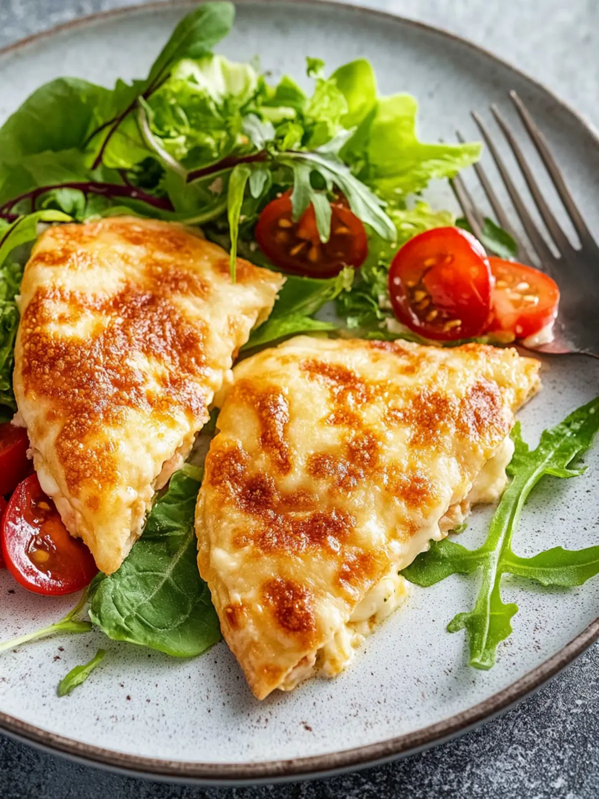 Low-Carb-Schinken-Mozzarella-Pfannkuchen mit frischem Salat geniessen 2 Low-Carb-Schinken-Mozzarella-Pfannkuchen mit Salat