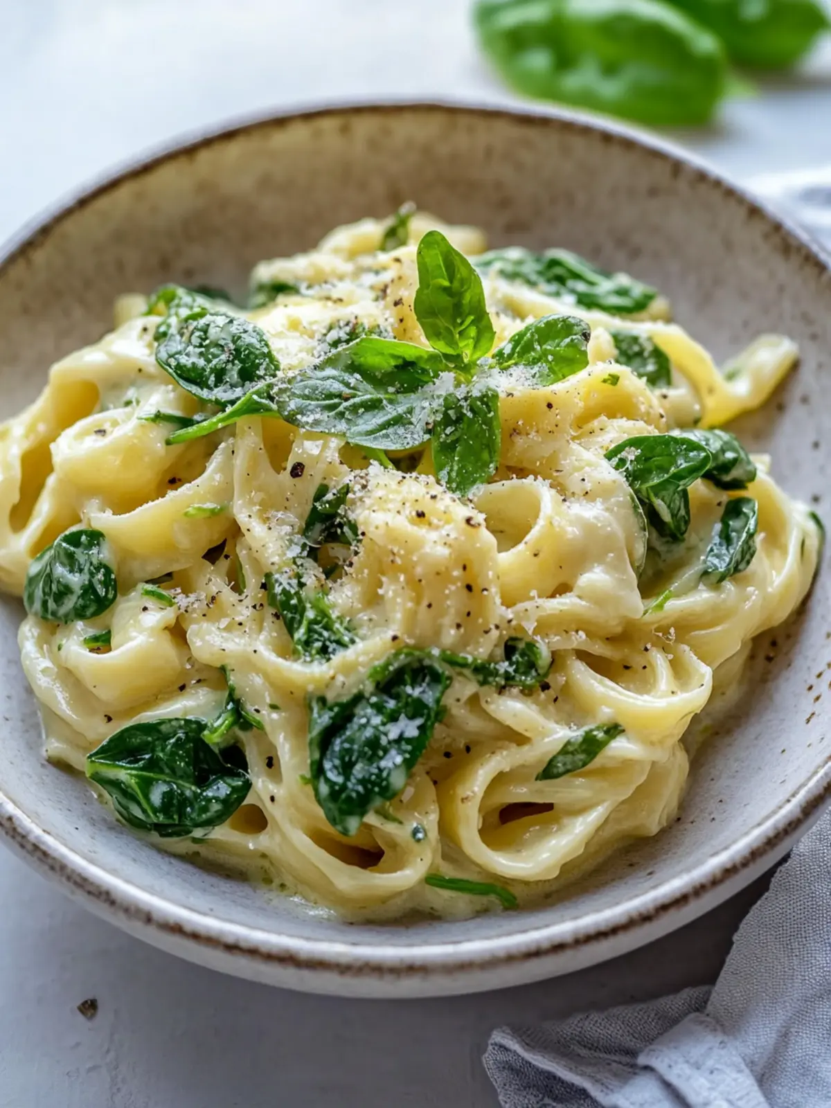 Pasta with green asparagus and spinach