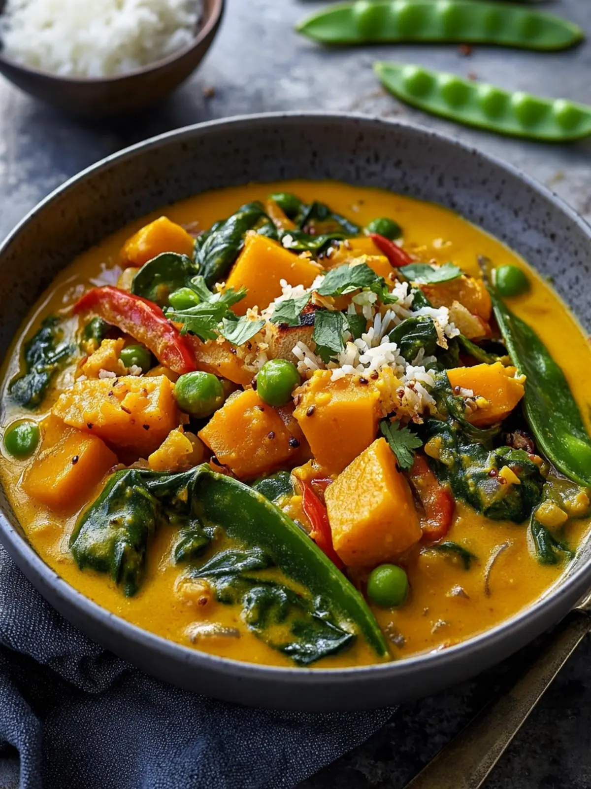 Herbstliches Kürbis-Curry mit Spinat und Zuckerschoten einfach selbst machen 4 Autumnal Kürbis-Curry mit Spinat und Zuckerschoten