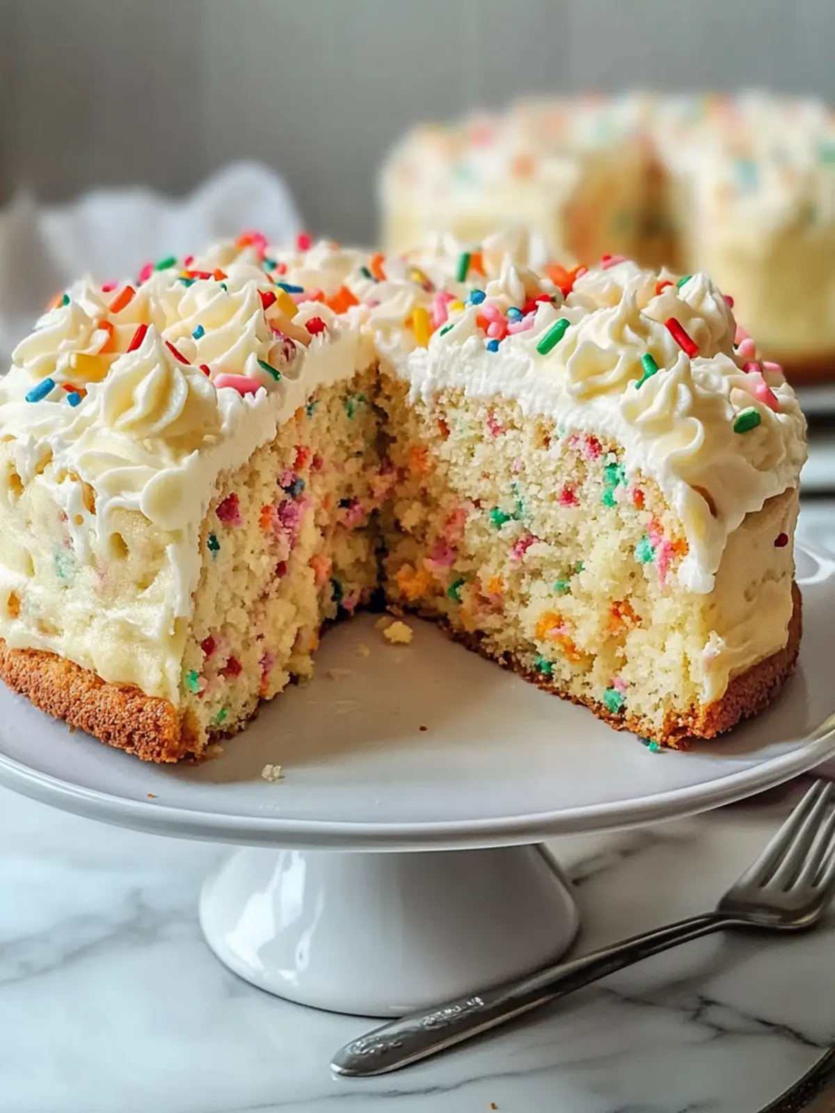 Cremiger Riesen-Funfetti-Kekskuchen für jede Feierlichkeiten 2 Cremiger Riesen-Funfetti-Kekskuchen