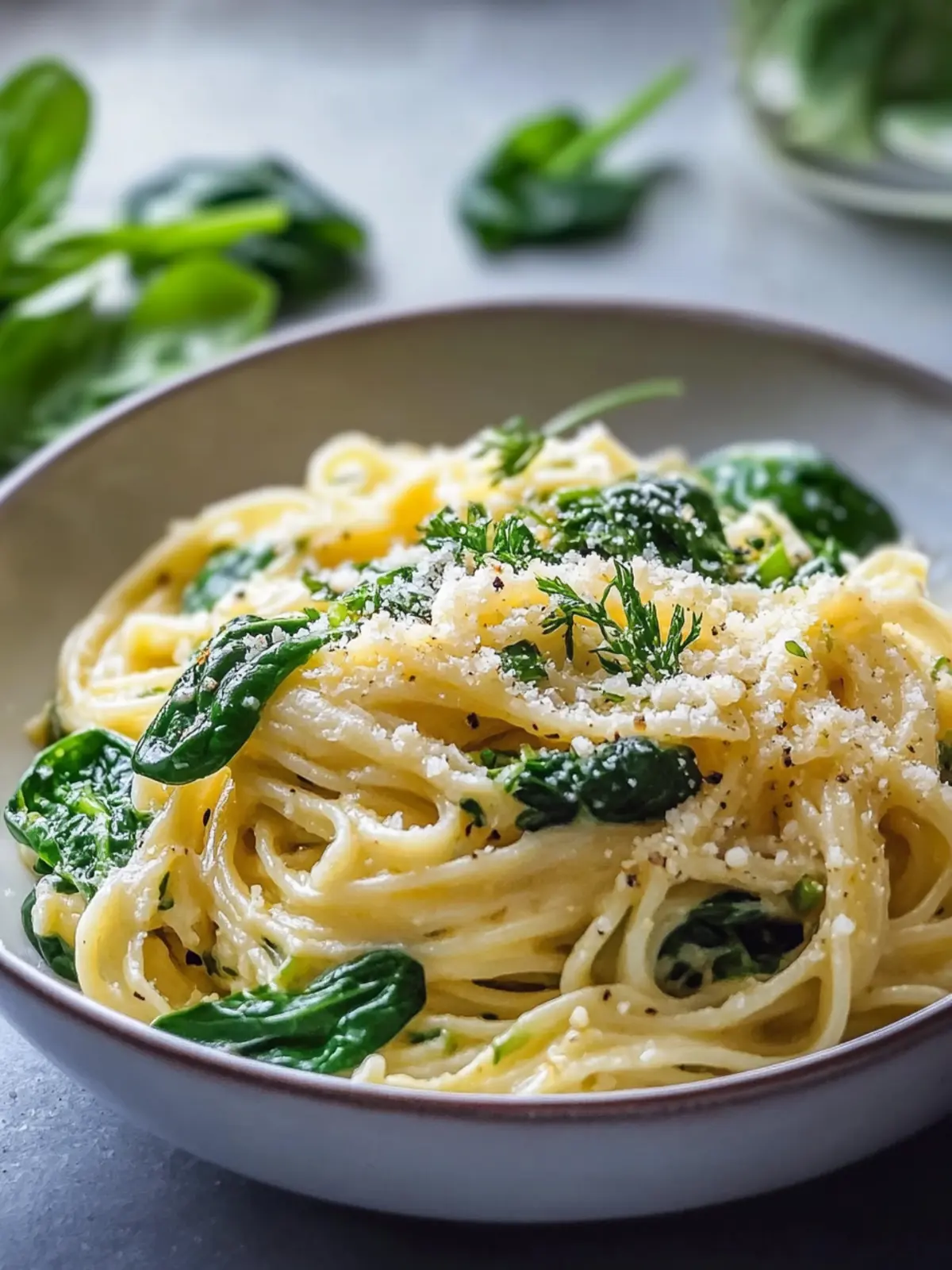Pasta mit grünem Spargel und Spinat in leichter Ricotta-Creme 3 Pasta with green asparagus and spinach