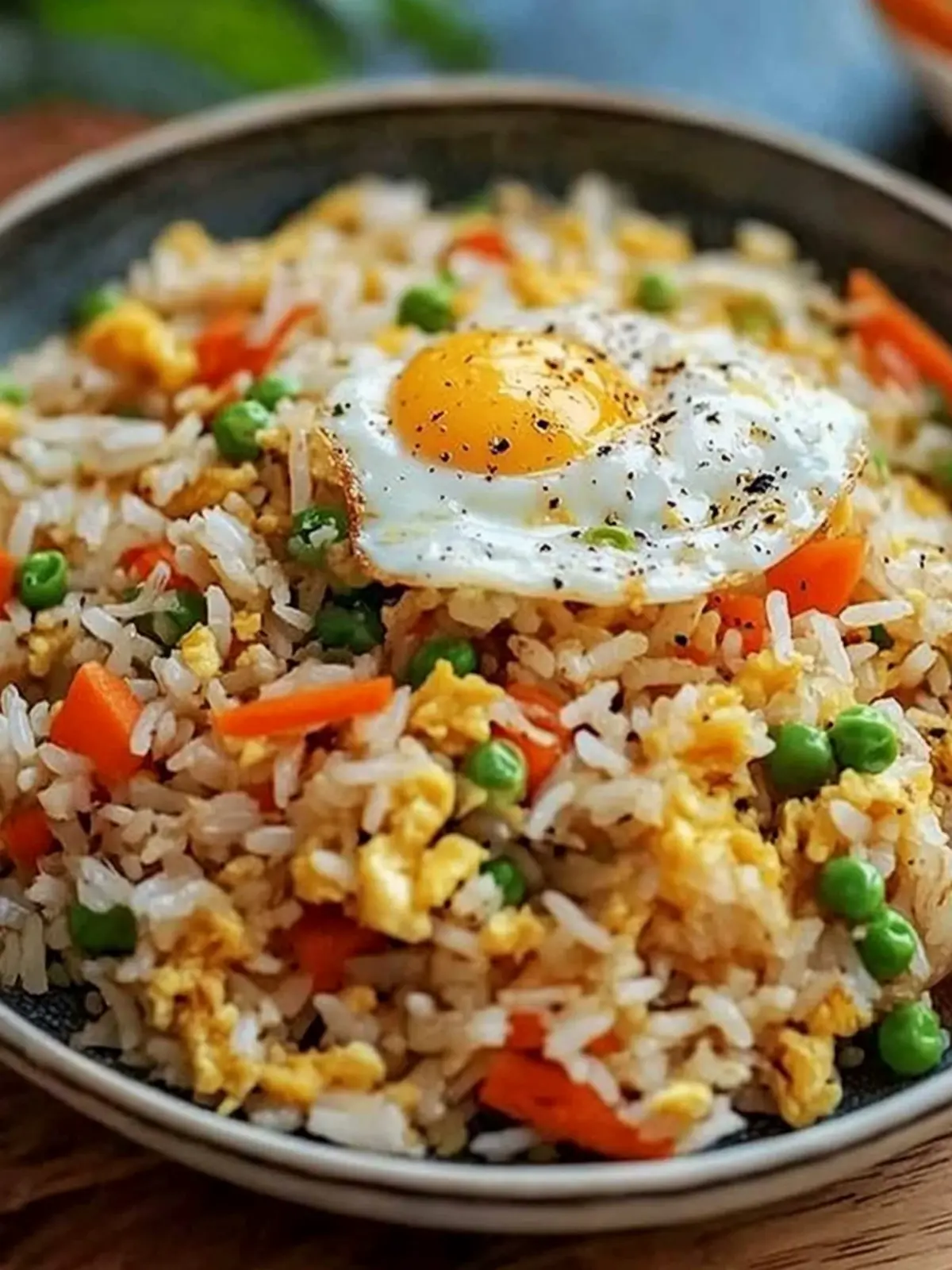 Schneller gebratener Reis mit Ei und Gemüse für jeden Tag 5 Fried rice with egg and vegetables
