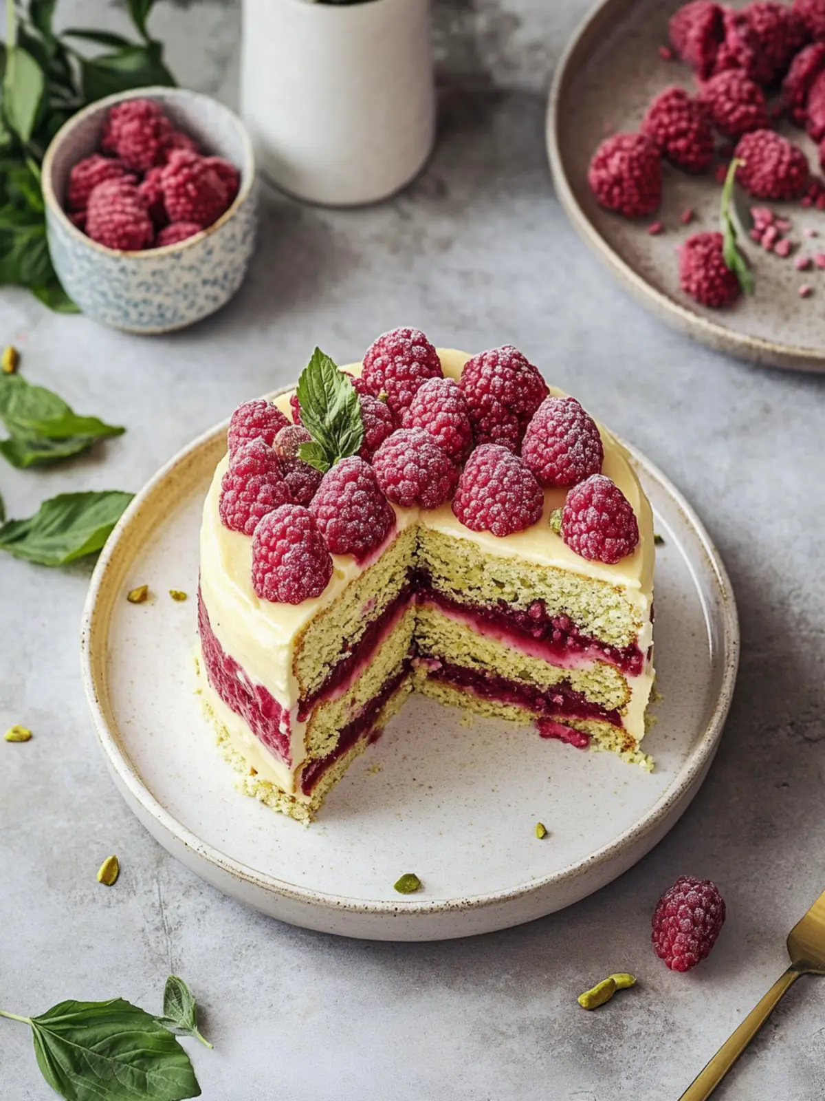 Himbeer-Pistazienkuchen mit hausgemachter Marmelade zaubern 5 Himbeer-Pistazienkuchen