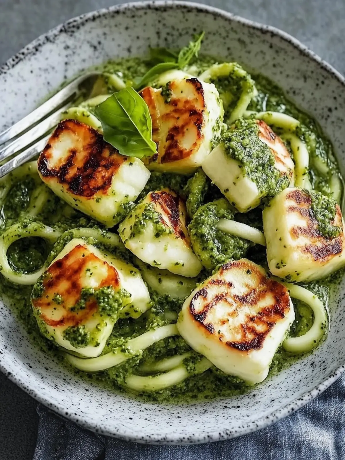 Halloumi mit Zucchini-Pesto-Nudeln: Blitzschnell & Lecker! 2 Halloumi mit Zucchini-Pesto-Nudeln