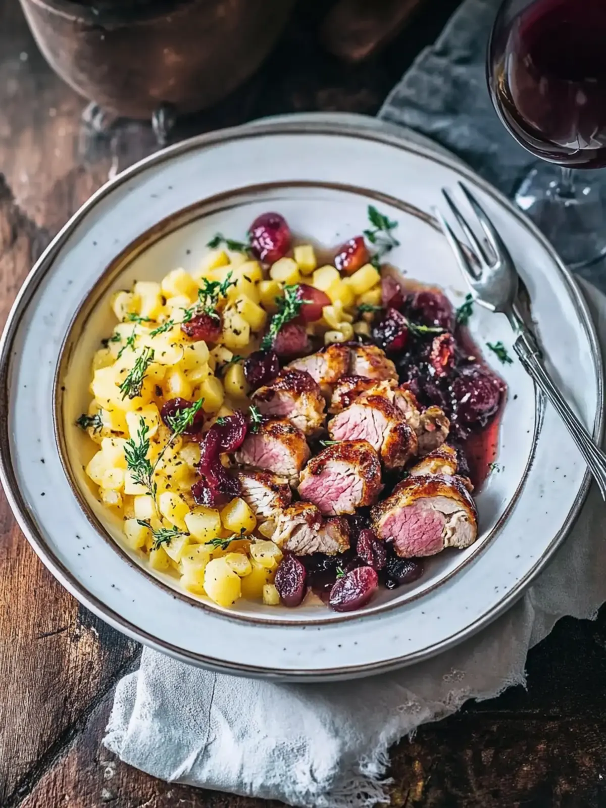 Barbarie-Entenbrust mit Rotweinsauce und Kartoffelpüree für Festtage 4 Barbarie-Entenbrust mit Rotweinsauce und Kartoffelpüree