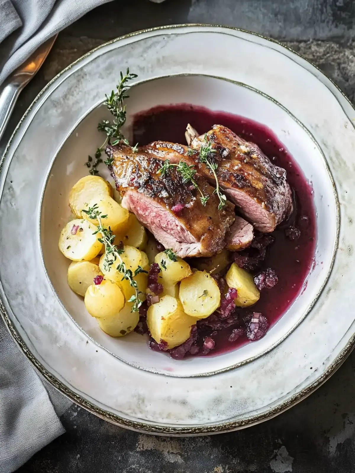 Barbarie-Entenbrust mit Rotweinsauce und Kartoffelpüree für Festtage 2 Barbarie-Entenbrust mit Rotweinsauce und Kartoffelpüree
