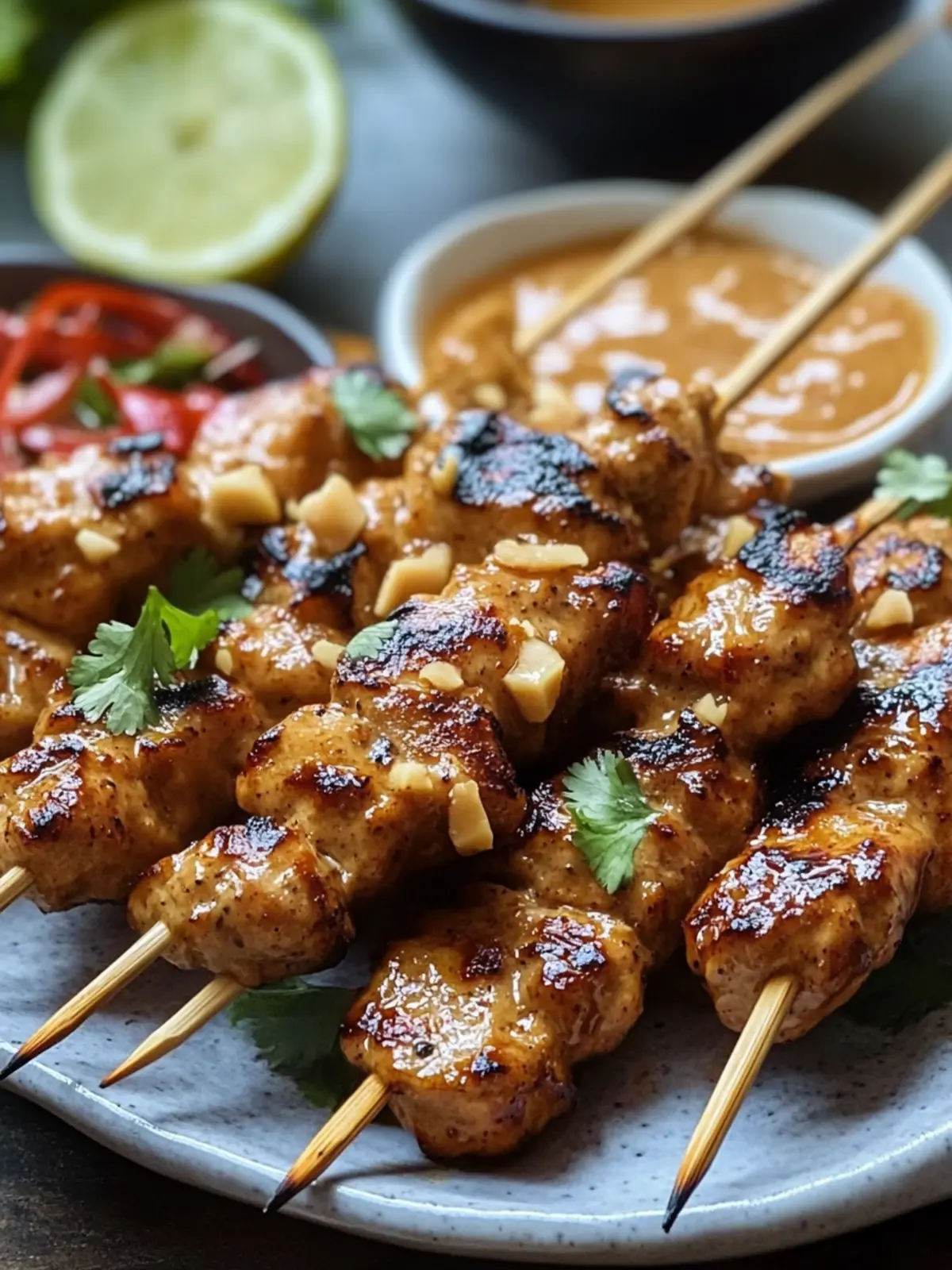 Hähnchen-Satay mit würziger Erdnuss-Dip-Sauce – Genuss pur! 2 Hähnchen-Satay mit würziger Erdnuss-Dip-Sauce