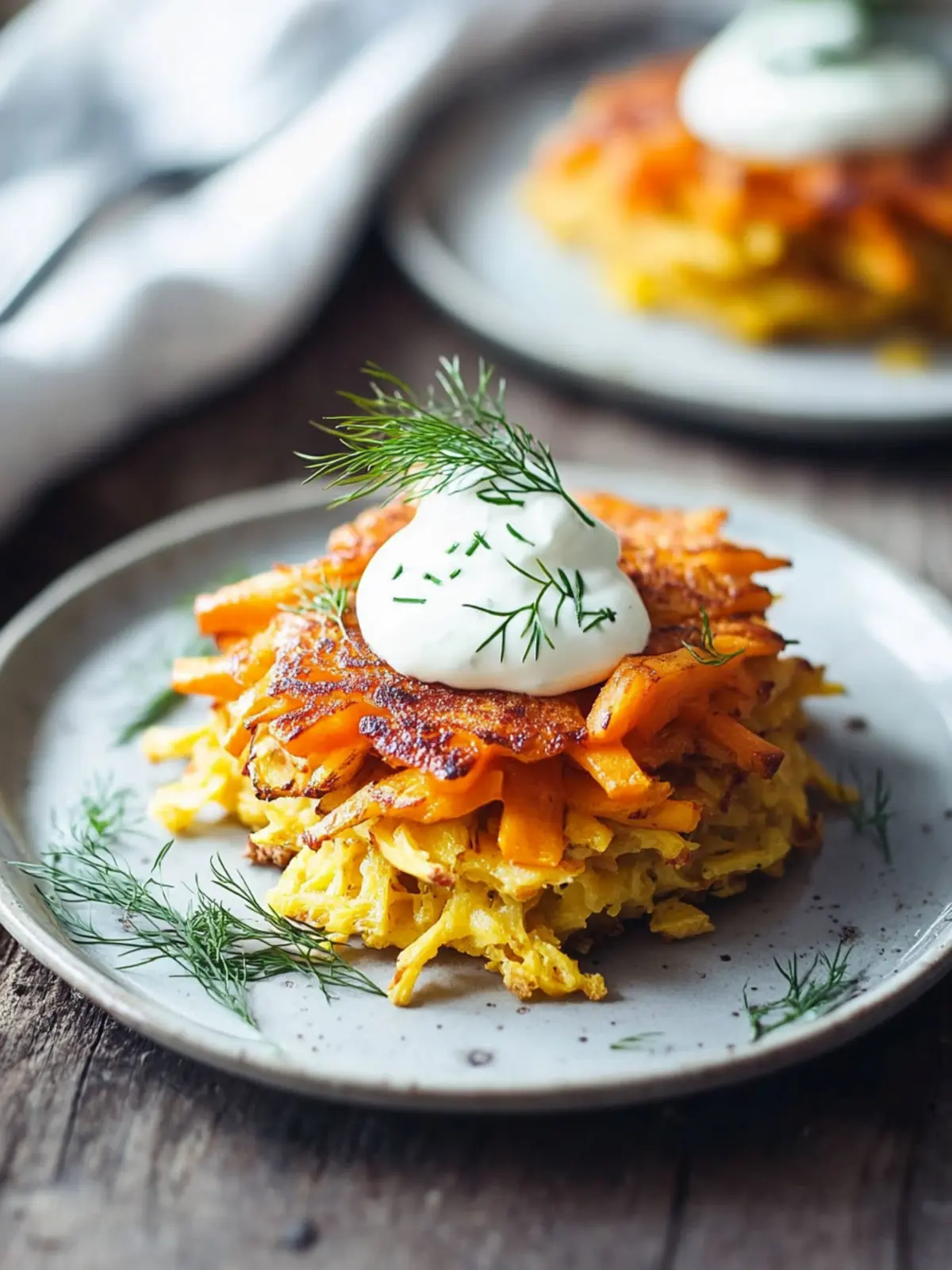 Süßkartoffel- und Karottenlatke mit cremigem Ziegenkäse 3 Süßkartoffel- und Karottenlatke