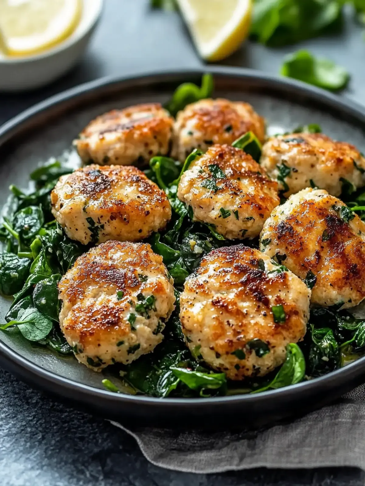 Low-Carb-Hühnchen-Spinat-Frikadellen für Gesunde Genussmomente 4 Low-Carb-Hühnchen-Spinat-Frikadellen