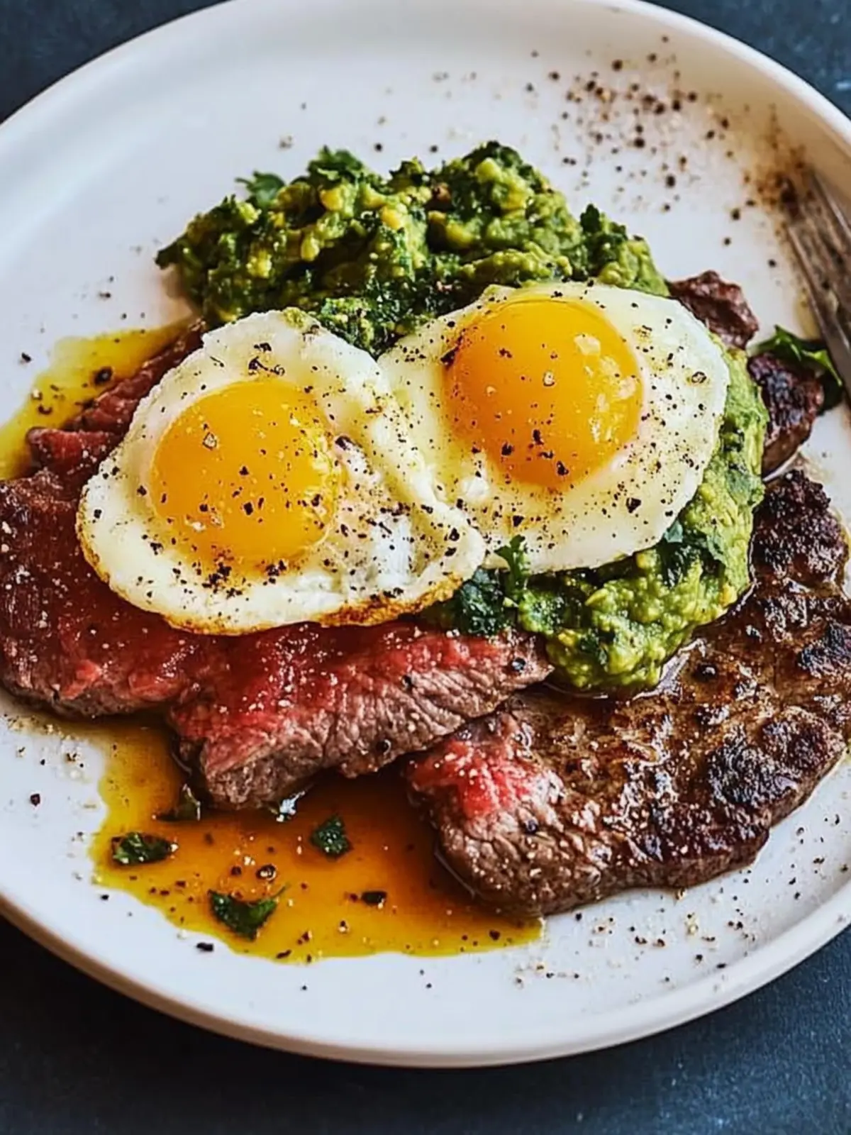 Frühstücks-Flanksteak und Eier mit Guacamole für Genießer 4 Frühstücks-Flanksteak und Eier mit Guacamole