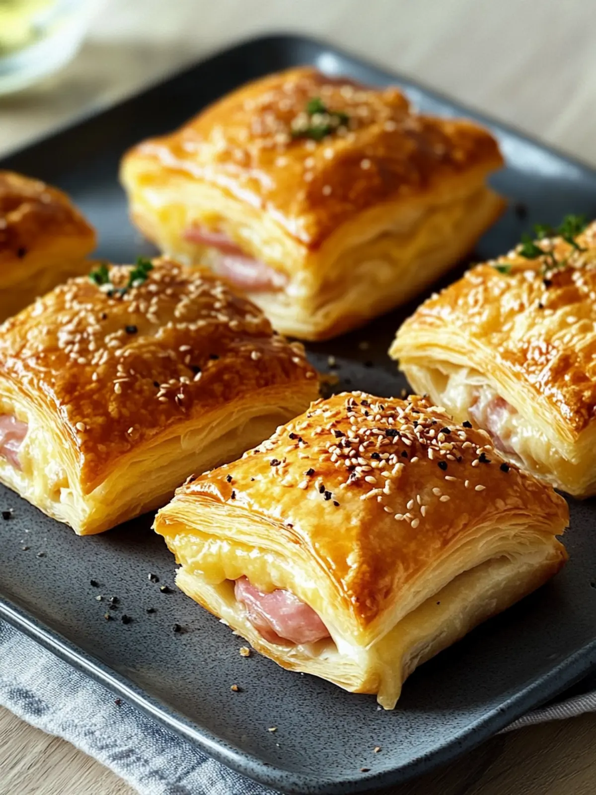 Puff pastry filled with ham and cheese