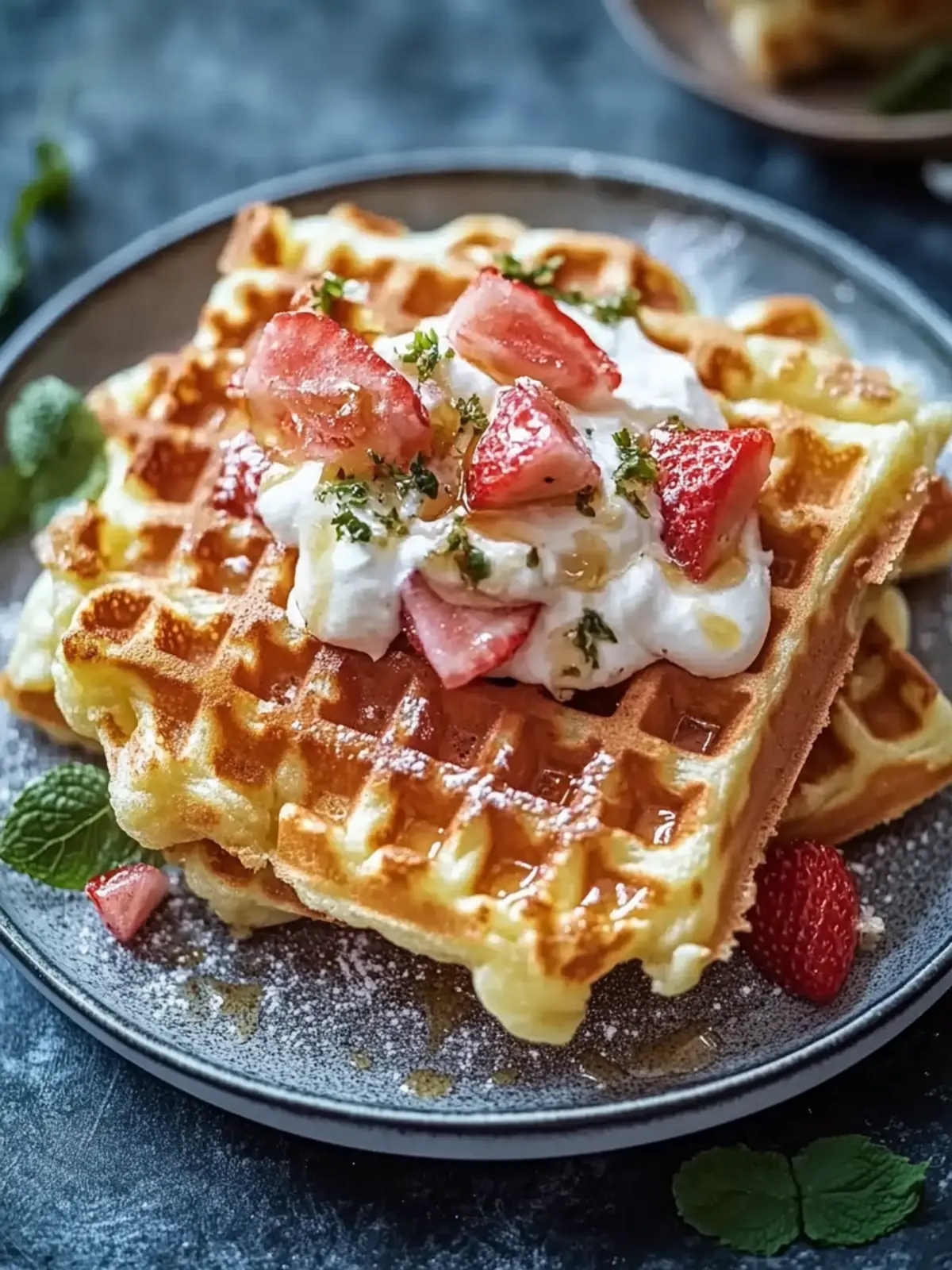 Crispy salzige Waffeln mit Schinken und Käse