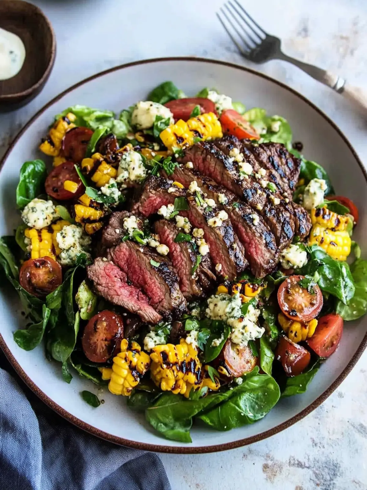 Balsamico-Rindfleisch-Gorgonzola-Salat mit gegrilltem Mais schnell zubereitet 2 Balsamico-Rindfleisch-Gorgonzola-Salat mit gegrilltem Mais