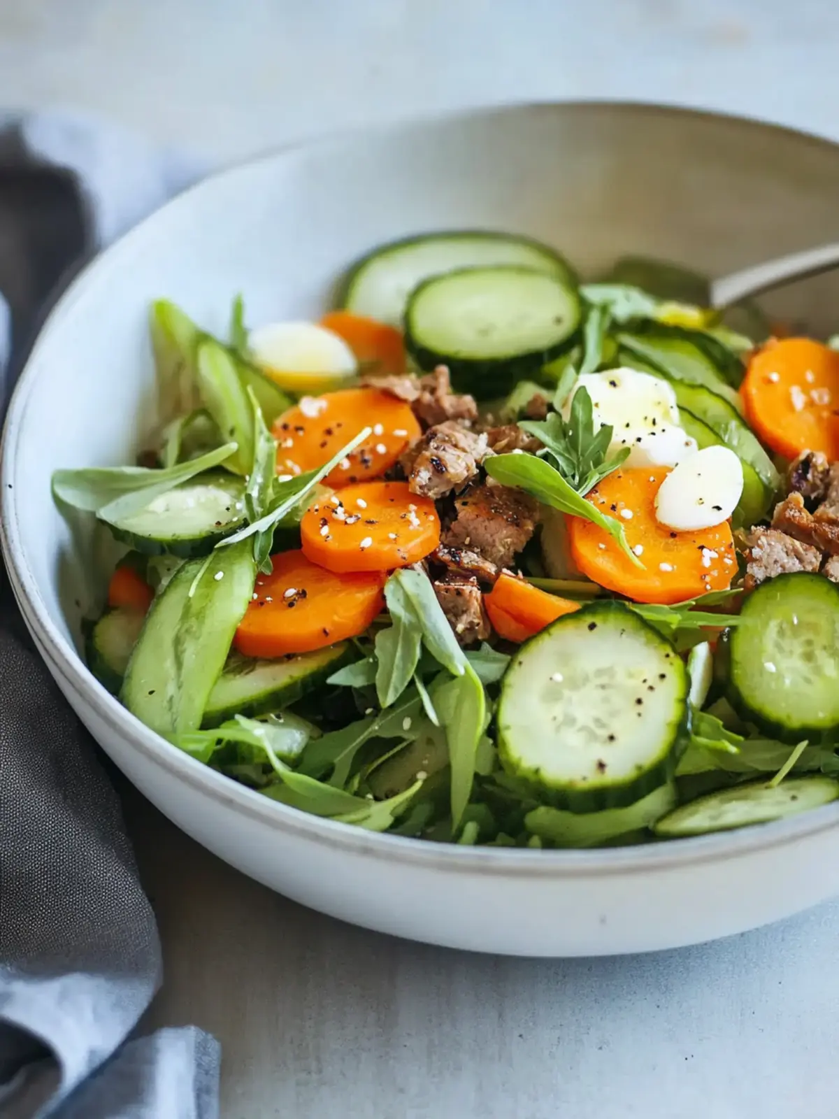 Köstlicher Karotten Gurkensalat mit würziger Sesam-Dressing 3 Karotten Gurkensalat