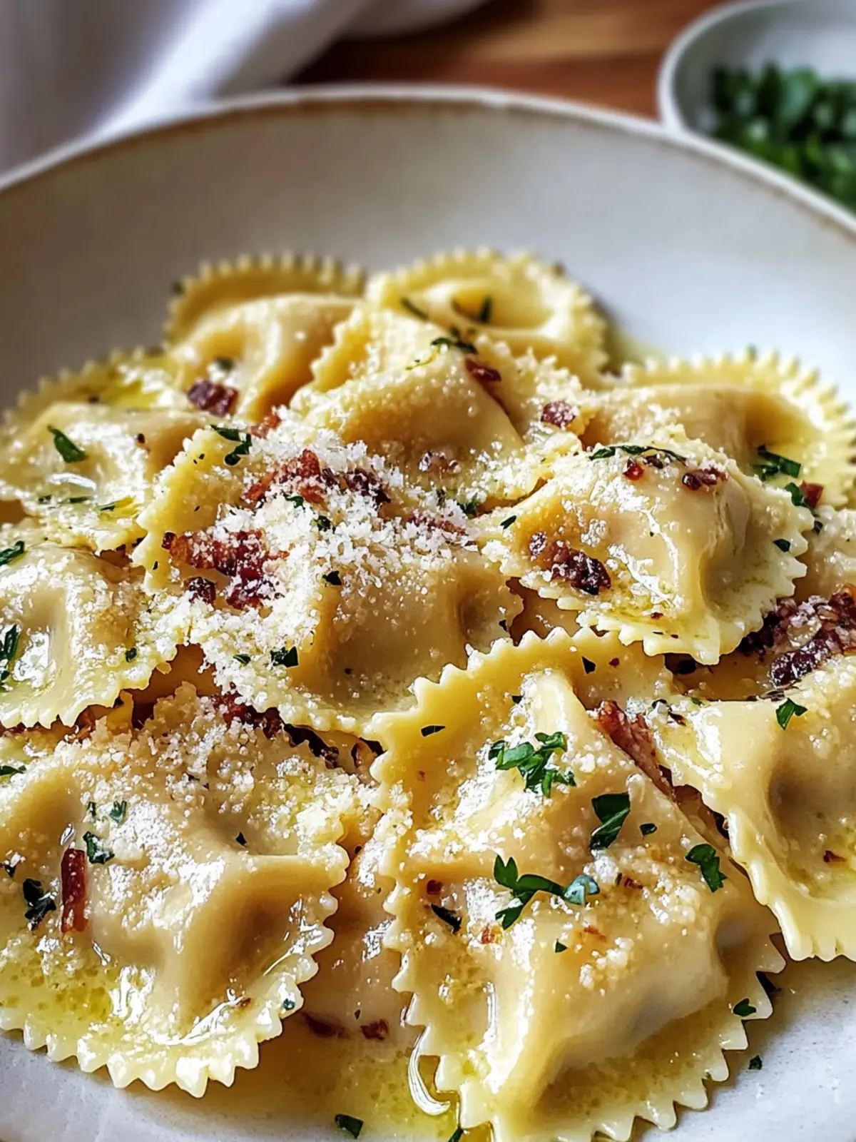 Cremige Knoblauch-Ravioli Carbonara Pasta für den perfekten Abend 2 Cremige Knoblauch-Ravioli Carbonara Pasta