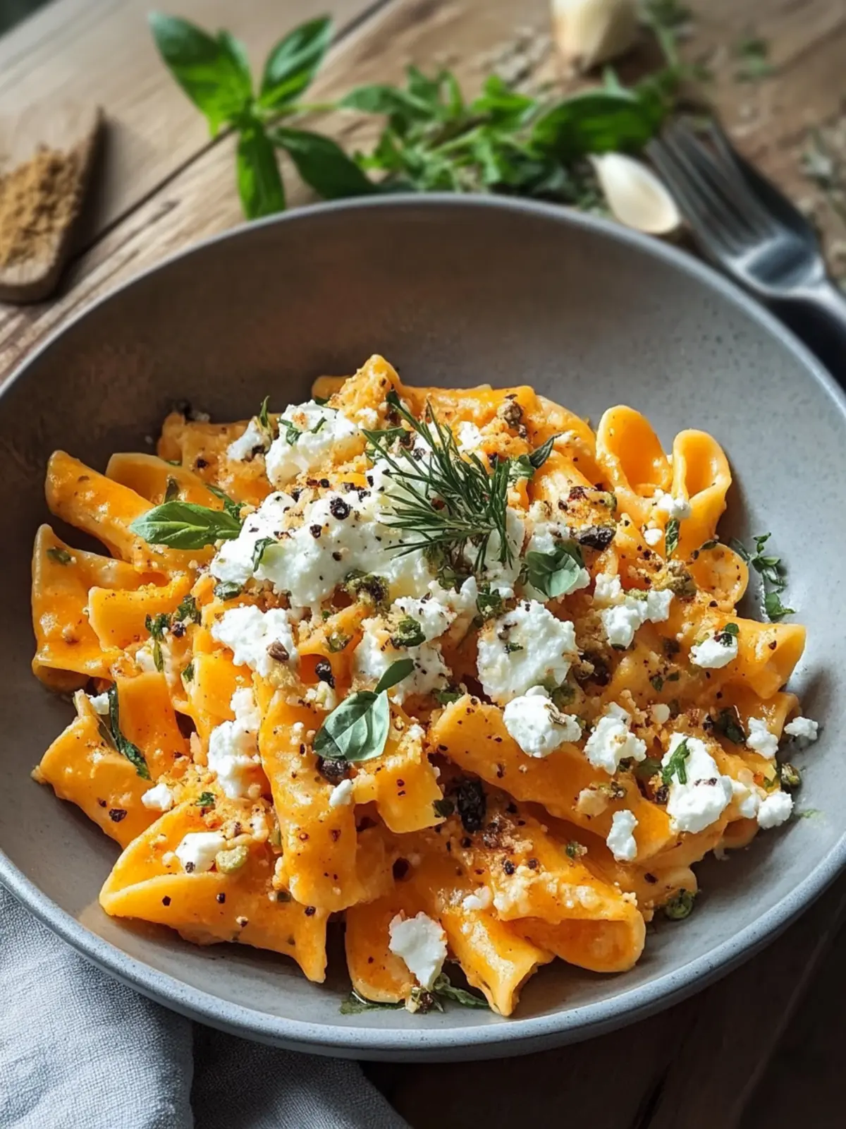 Nudeln mit Kürbissauce und Feta Rezept für Herbstzauber 2 Nudeln mit Kürbissauce und Feta Rezept