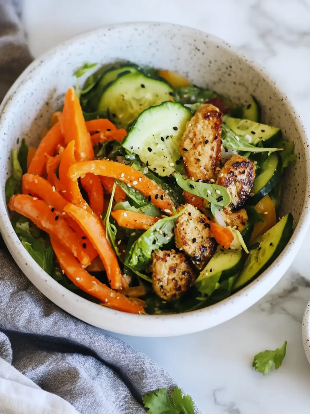 Köstlicher Karotten Gurkensalat mit würziger Sesam-Dressing 2 Karotten Gurkensalat