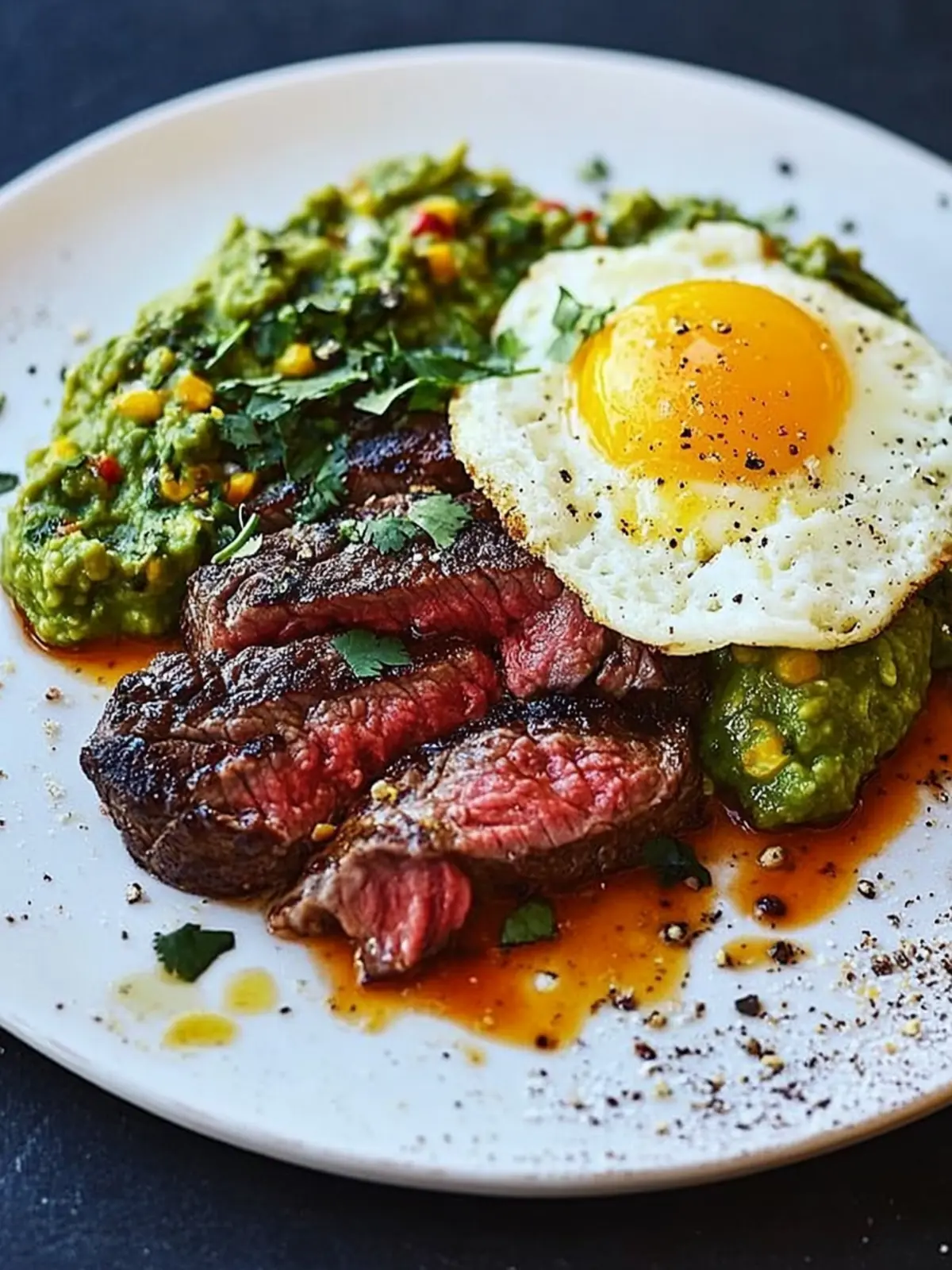 Frühstücks-Flanksteak und Eier mit Guacamole für Genießer 2 Frühstücks-Flanksteak und Eier mit Guacamole