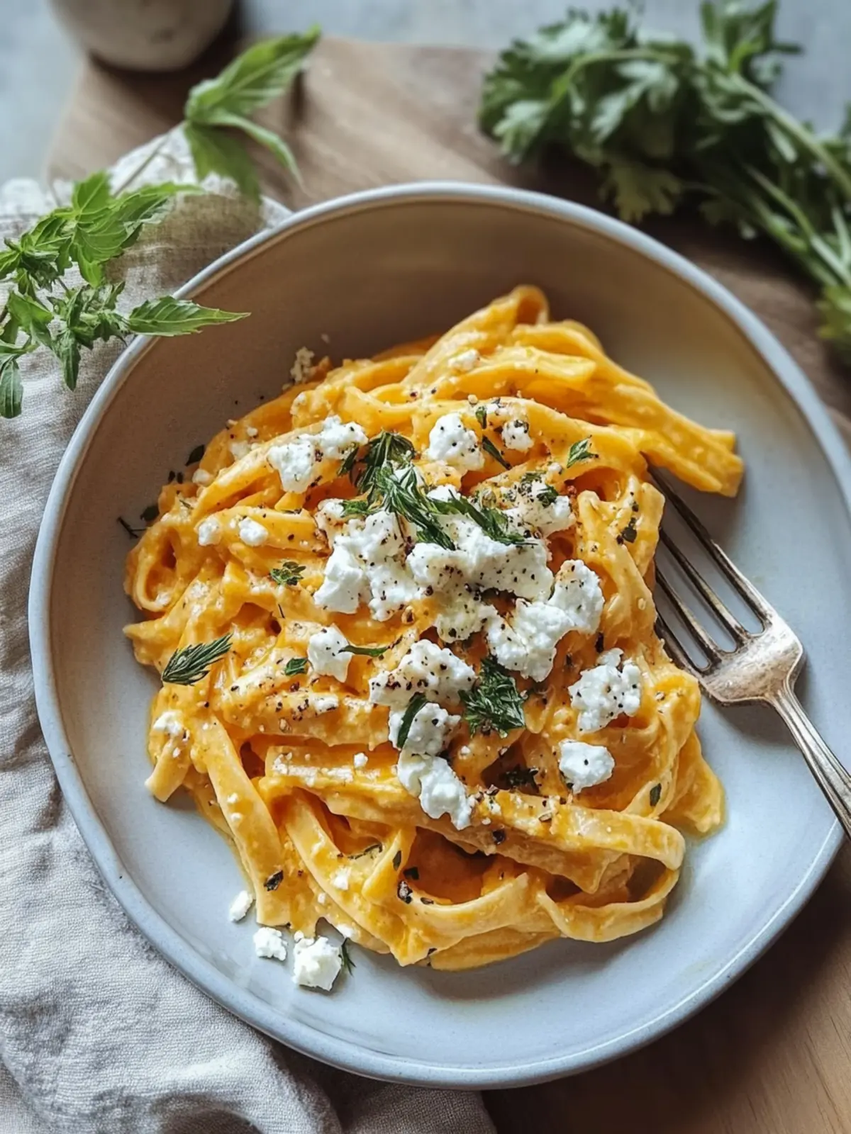 Nudeln mit Kürbissauce und Feta Rezept für Herbstzauber 4 Nudeln mit Kürbissauce und Feta Rezept