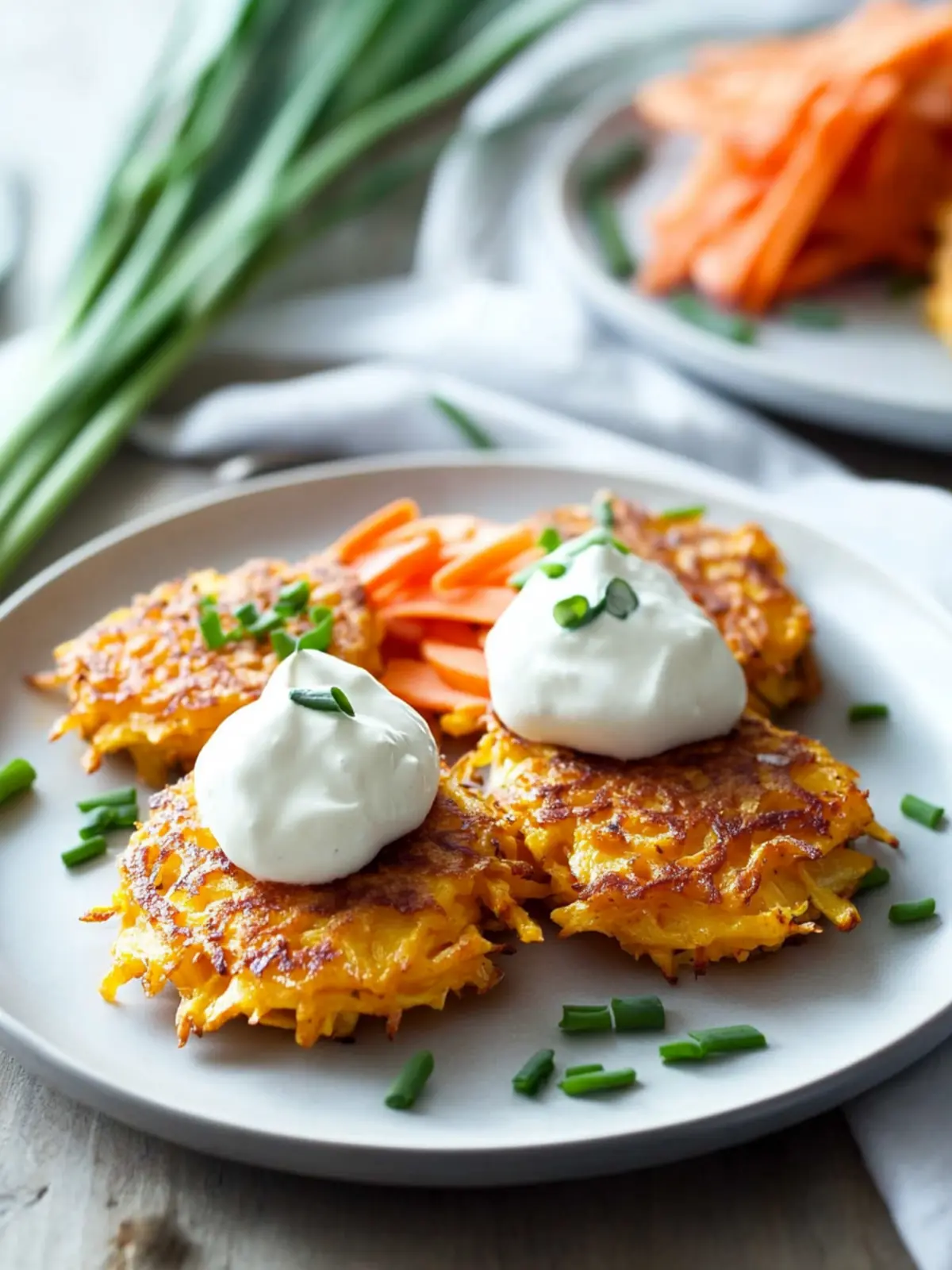Süßkartoffel- und Karottenlatke mit cremigem Ziegenkäse 4 Süßkartoffel- und Karottenlatke