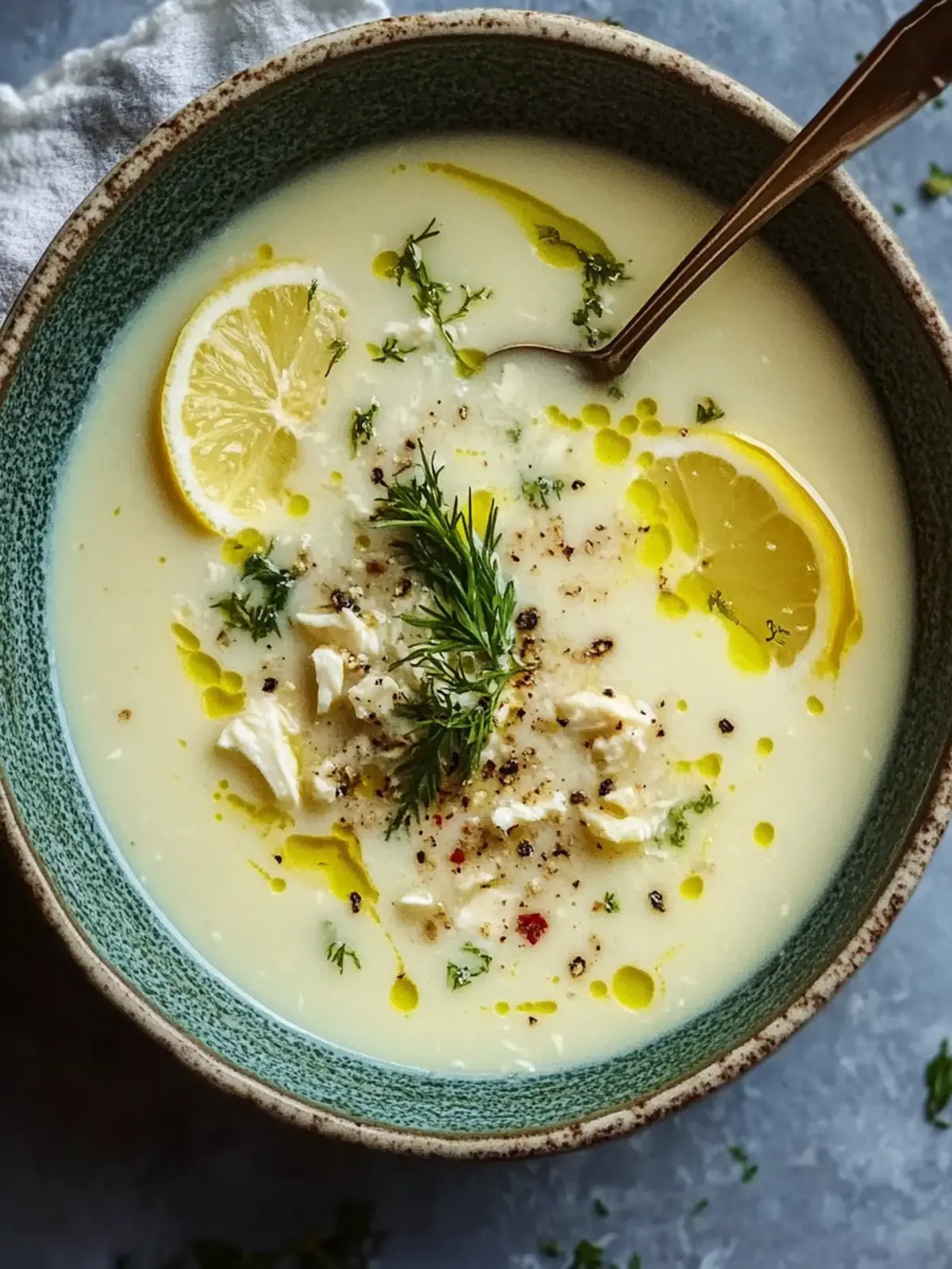 Cremige würzige griechische Avgolemono-Suppe