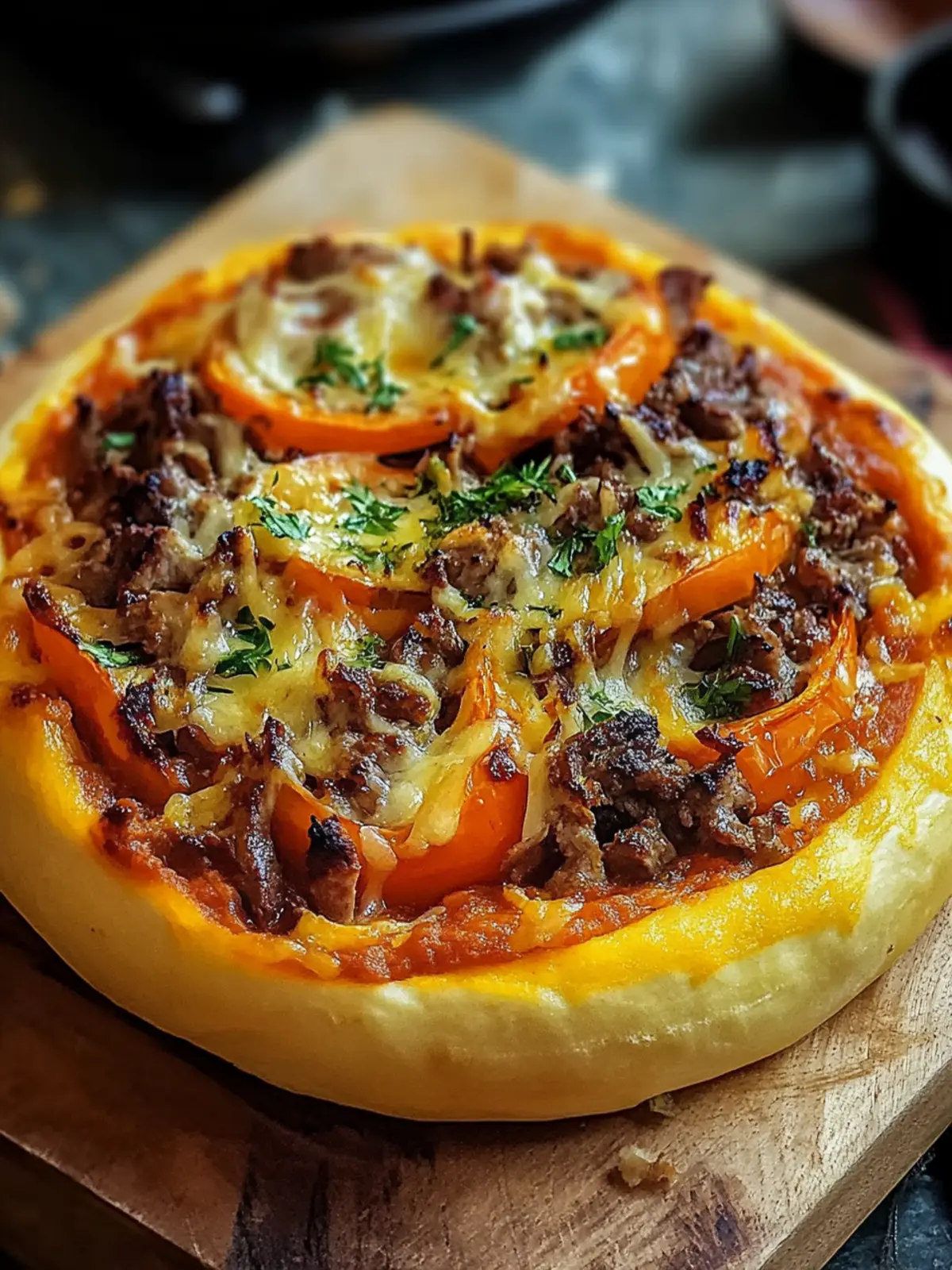 Herzhafter gefüllter Kürbis mit Fleisch, Pilzen und Käse zaubern 3 Gefüllter Kürbis mit Fleisch, Pilzen, Paprika und Käse aus dem Ofen