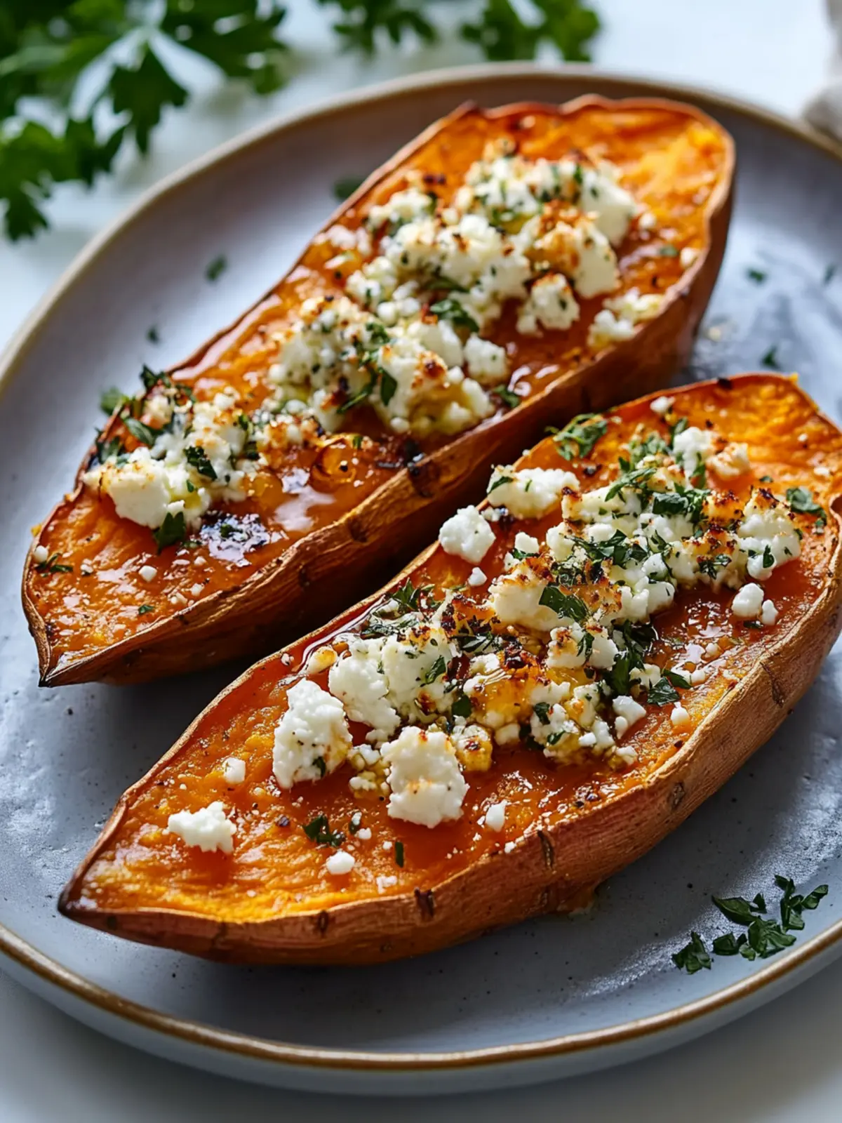Gebackene Süßkartoffeln mit Honig & Feta – Einfach unwiderstehlich! 4 Baked sweet potatoes with honey & feta
