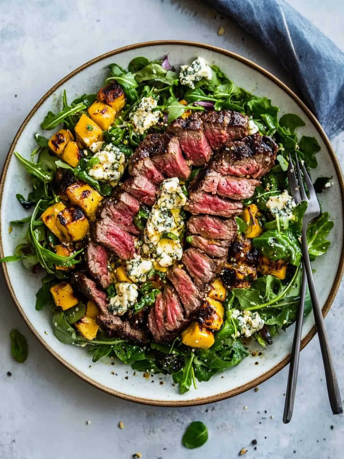Balsamico-Rindfleisch-Gorgonzola-Salat mit gegrilltem Mais