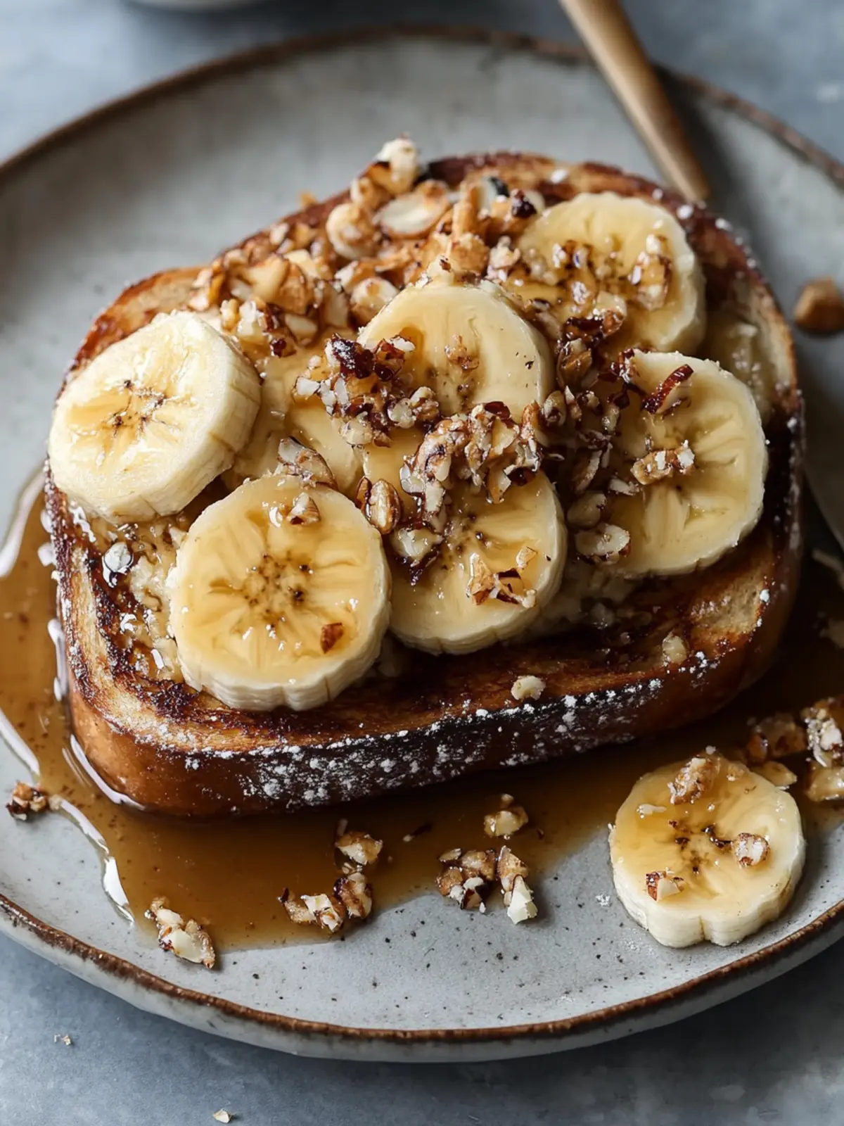 Miso Karamell Bananen French Toast mit geröstetem Kokosnuss