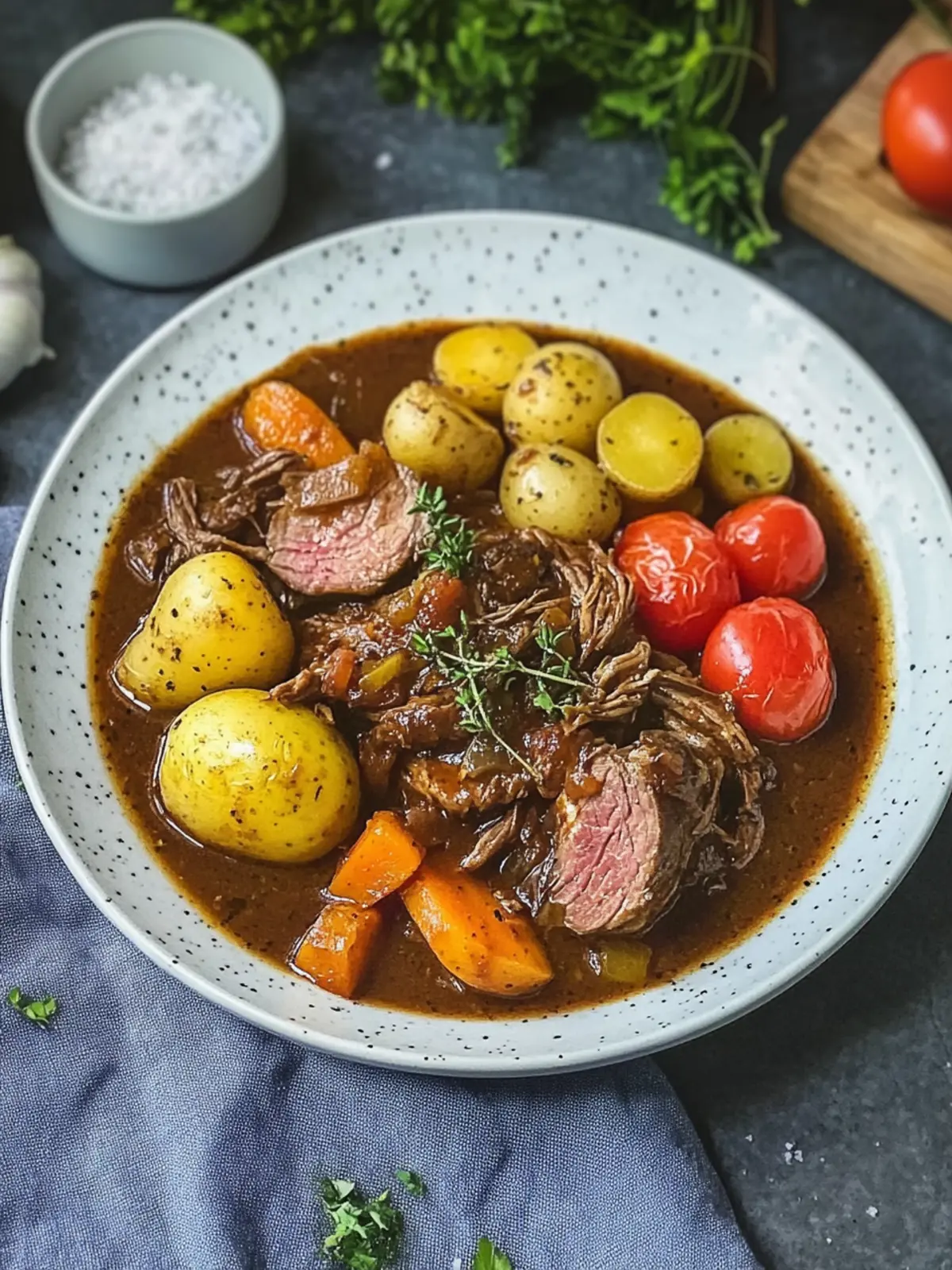 Herzhaftes Rindfleisch-Eintopf mit Kartoffeln und Karotten 3 Eintopf mit Rindfleisch, Kartoffeln und Karotten