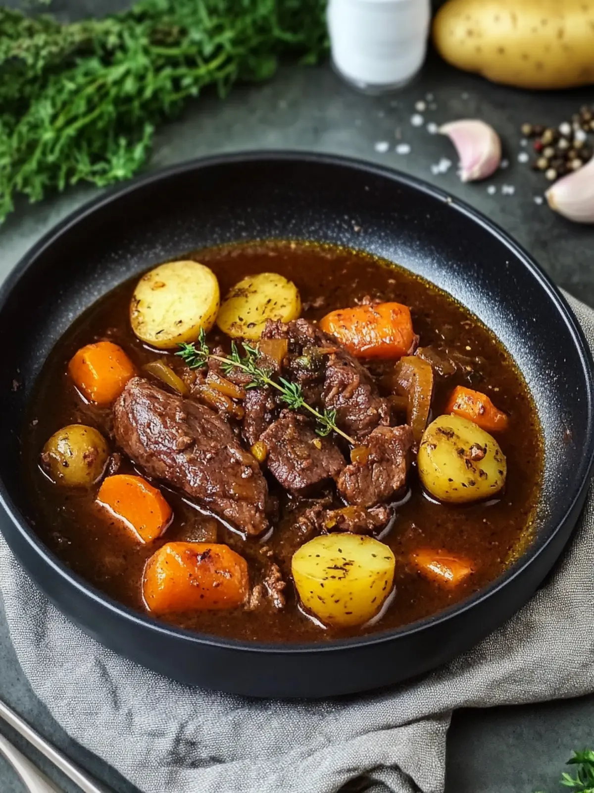Herzhaftes Rindfleisch-Eintopf mit Kartoffeln und Karotten 4 Eintopf mit Rindfleisch, Kartoffeln und Karotten