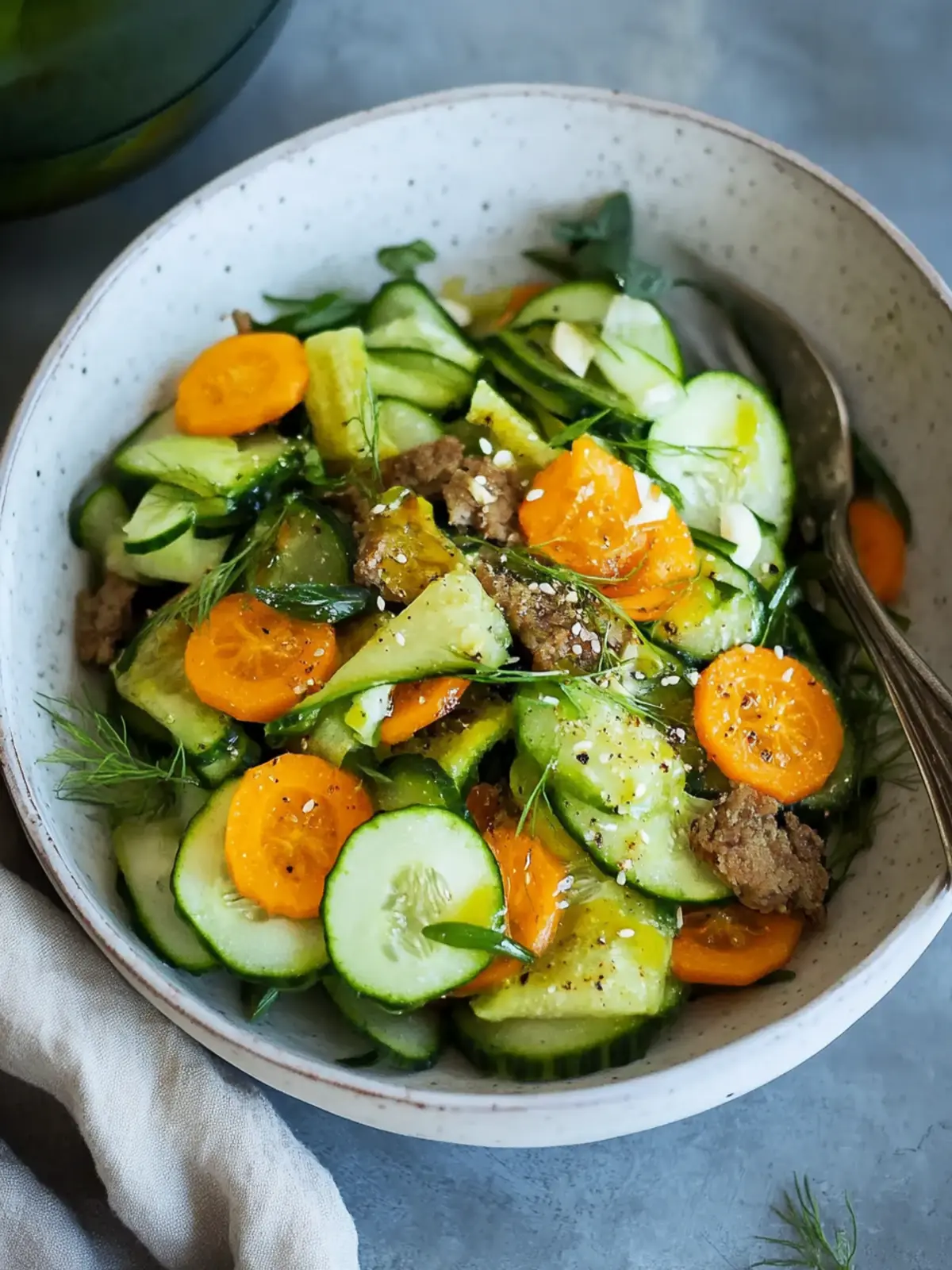 Köstlicher Karotten Gurkensalat mit würziger Sesam-Dressing 4 Karotten Gurkensalat