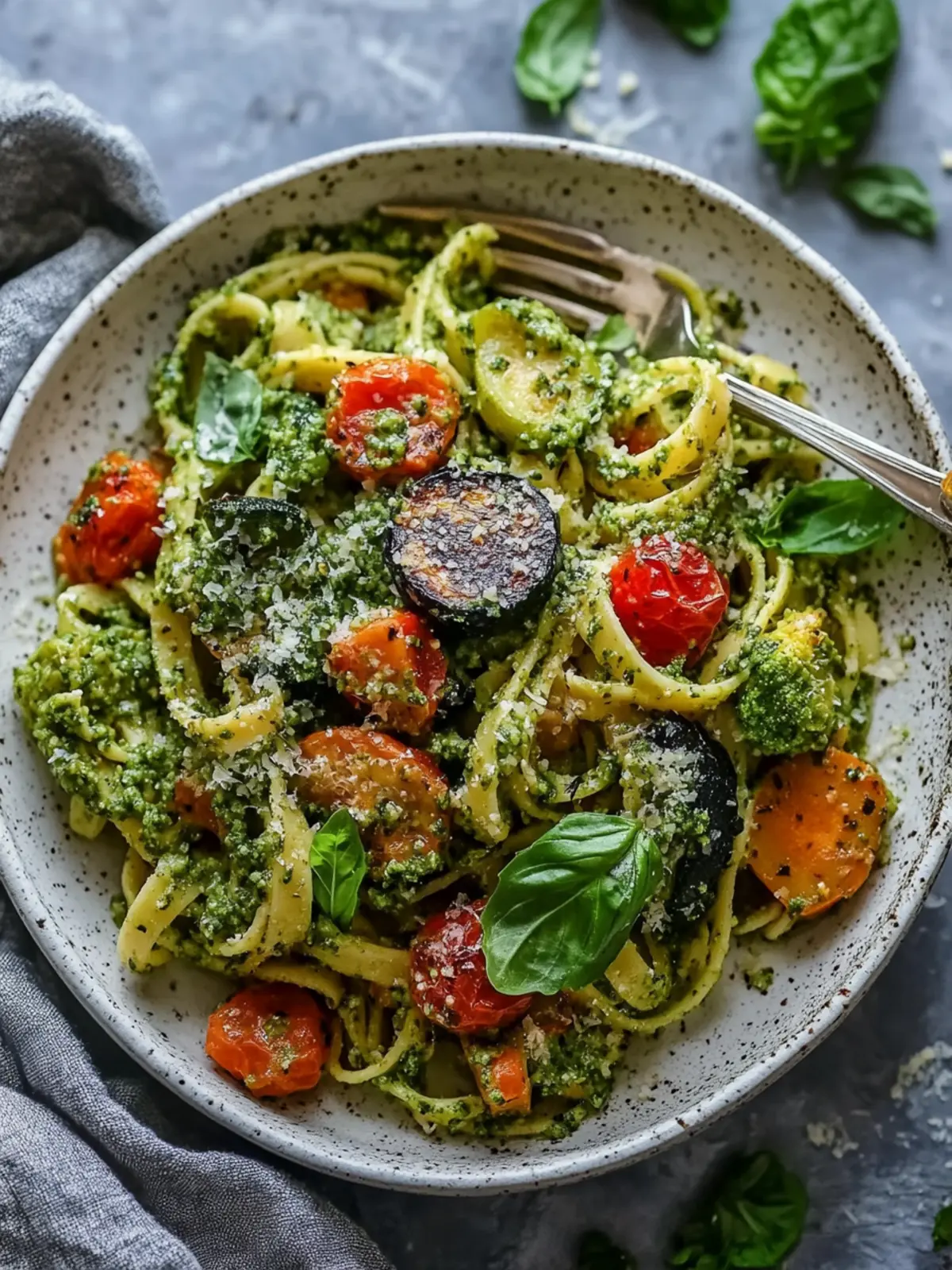 Brokkoli-Pesto-Pasta mit geröstetem Gemüse für schnelle Genussmomente 4 Brokkoli-Pesto-Pasta mit geröstetem Gemüse
